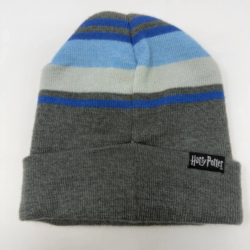 Harry Potter Ravenclaw Beanie Hat Grey Blue Striped Cuffed Knit One Size 2018‎